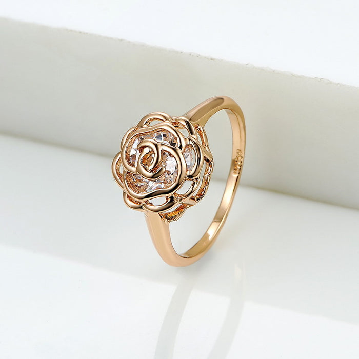 Anillo de mujer con diamantes rosas huecos, joyería de moda europea y americana chapada en platino