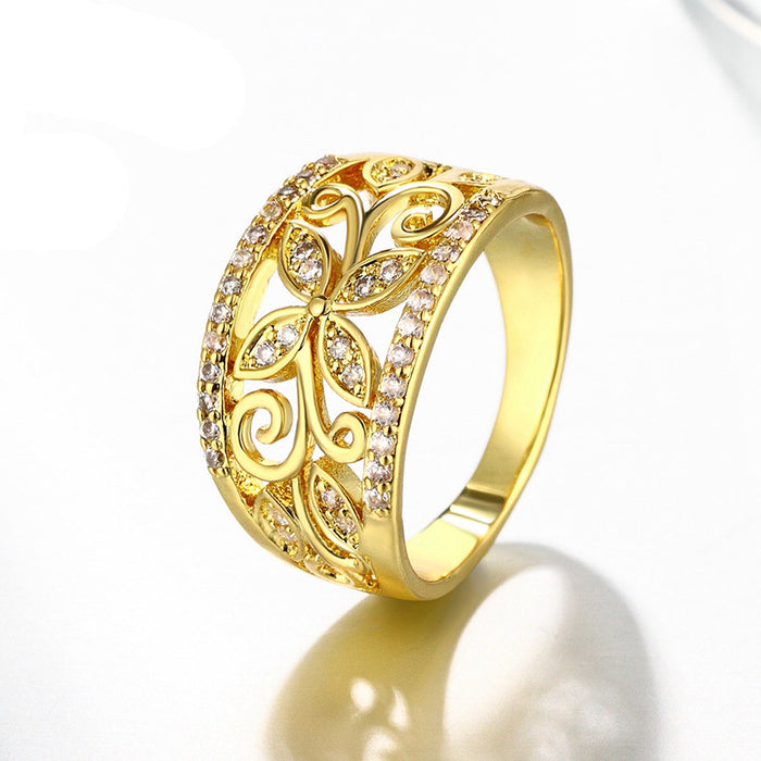 Four Leaf Clover Gold Plated Women's Ring Zircon Gold Plated Silver High Quality Jewelry