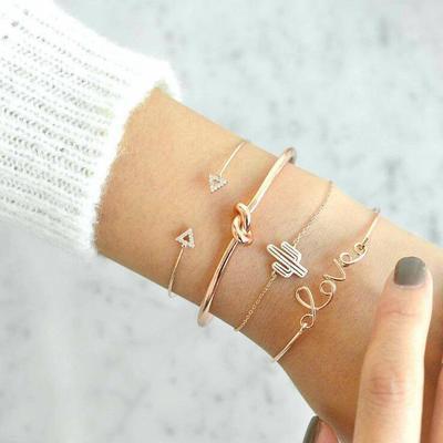 Cactus and Triangle Crystal Bracelet Set – Retro Bohemian Jewelry