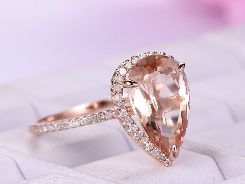 Large teardrop-shaped gemstone ring luxury rose gold plated