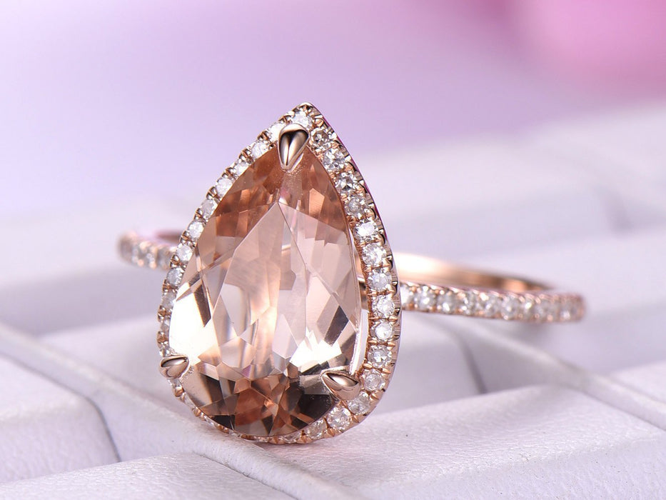 Large teardrop-shaped gemstone ring luxury rose gold plated