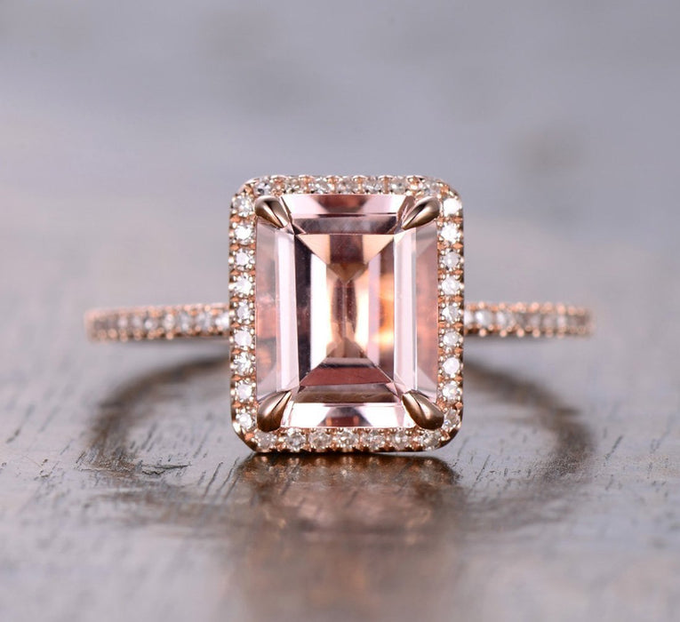 Anillo de diamantes cuadrados color champán para mujer, joyería chapada en cobre en oro rosa