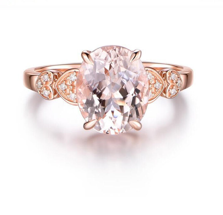 Anillo de corazón de diamante de imitación ovalado bañado en cobre y oro rosa