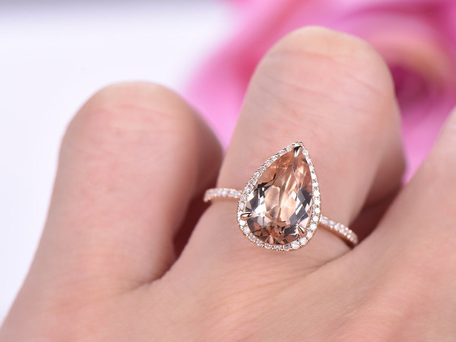 Large teardrop-shaped gemstone ring luxury rose gold plated