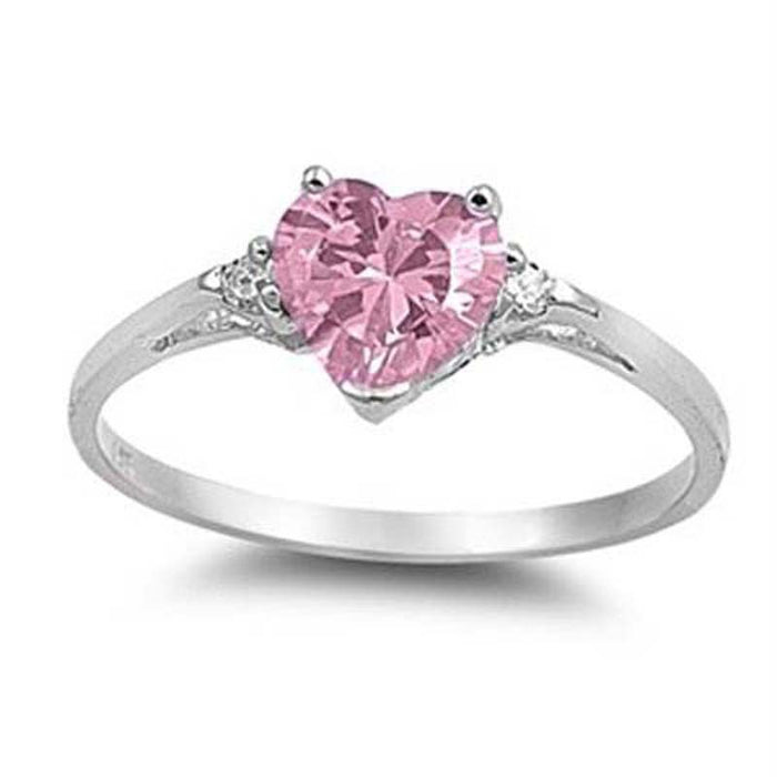 Anillo de plata bañada en cobre con circonitas en forma de corazón y diamantes para mujer