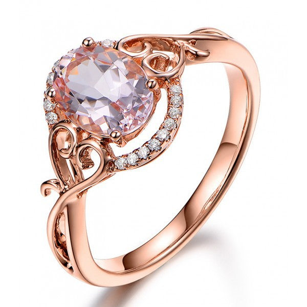 Anillo de propuesta de mujer con diamantes de imitación color champán y rosa