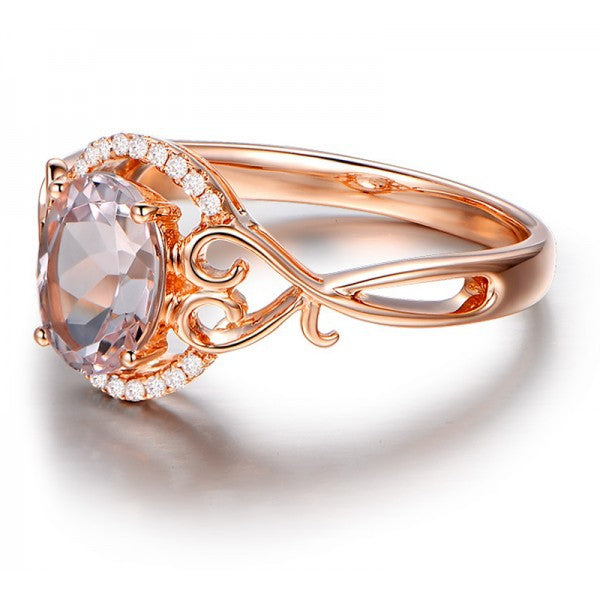 Anillo de propuesta de mujer con diamantes de imitación color champán y rosa