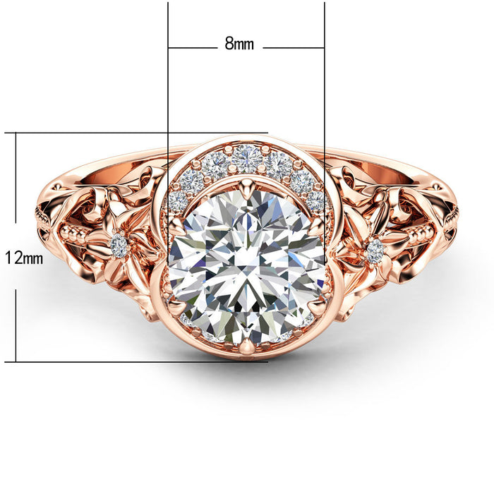 Hollow flower imitation diamond ring rose gold plated women's ring