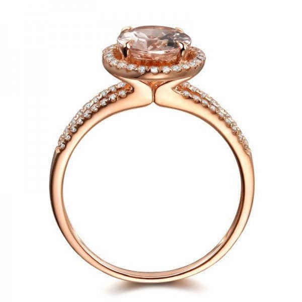 Elegante anillo de compromiso para mujer con diamantes y circonitas ovaladas chapado en oro rosa