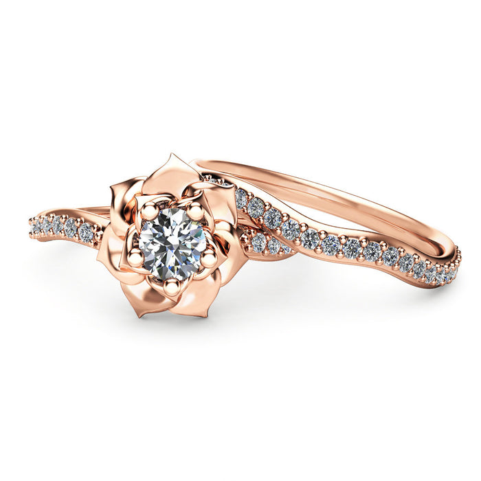 Wavy rose copper plated rose gold couple ring