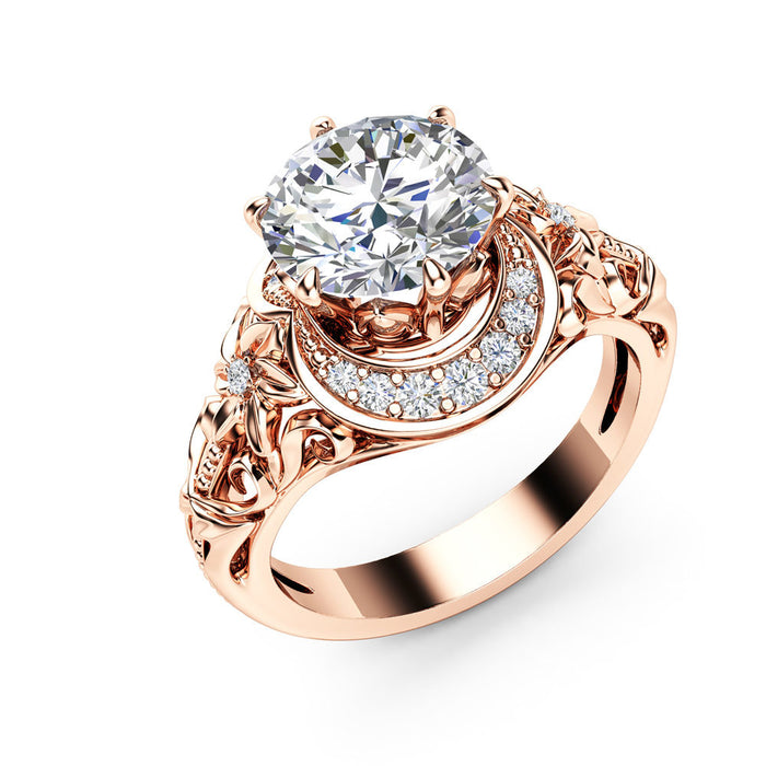 Hollow flower imitation diamond ring rose gold plated women's ring