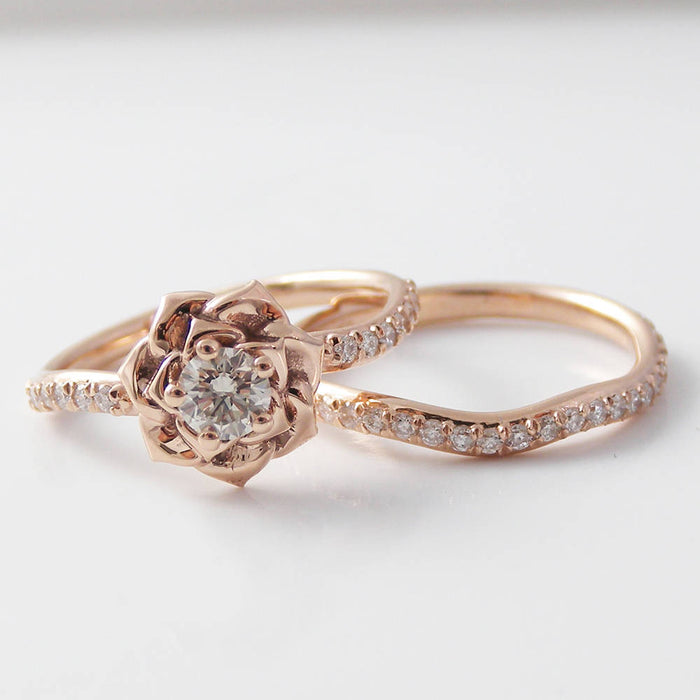 Wavy rose copper plated rose gold couple ring