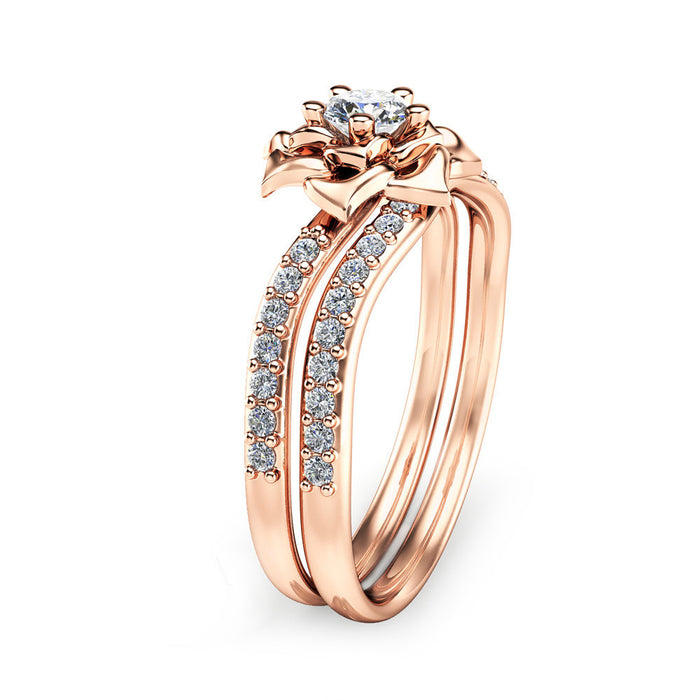 Wavy rose copper plated rose gold couple ring