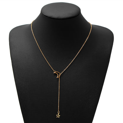 Gold and silver alloy moon and star necklace - wallojewerly 