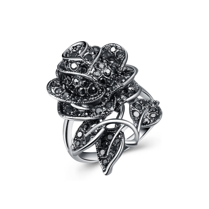 Rose crystal inlaid women's ring silver plated jewelry wholesale