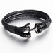 Bracelet Stainless Steel Black Leather Braided Boat Anchor - wallojewerly 