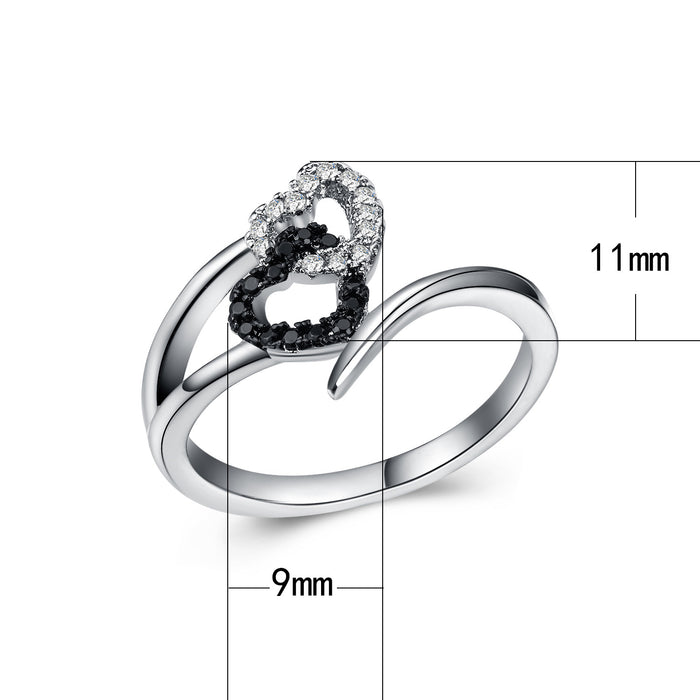 Double Heart Colored Zircon Ring European and American Fashion Women's Jewelry