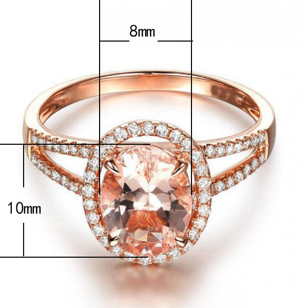 Elegante anillo de compromiso para mujer con diamantes y circonitas ovaladas chapado en oro rosa