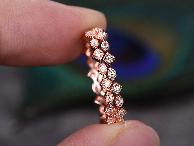 Light luxury square diamond zircon women's ring exquisite rose gold plated couple ring