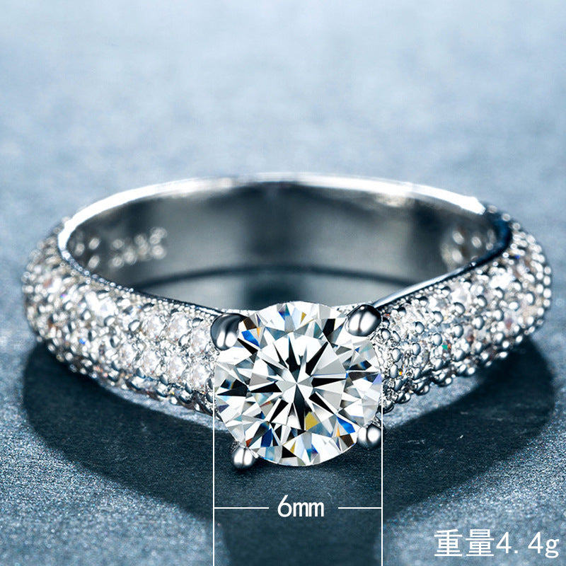 Simulated diamond white gold plated micro-set zircon women's ring