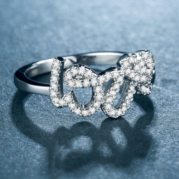 LOVE letter diamond ring platinum plated wedding women's ring