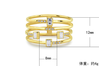 Four Line Silver Plated Zirconia Women's Ring Party Jewelry