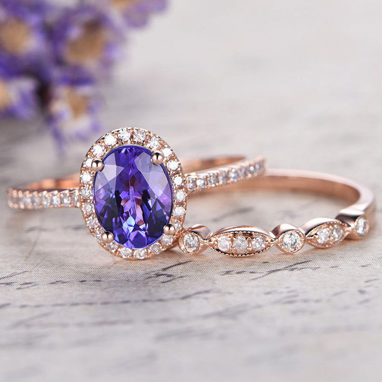 Purple Blue Zirconia Rose Gold Women's Ball Ring