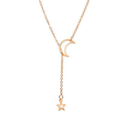 Gold and silver alloy moon and star necklace - wallojewerly 