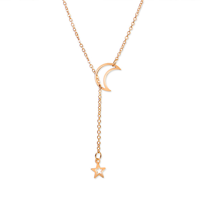 Gold and silver alloy moon and star necklace - wallojewerly 