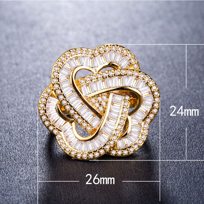 Luxury heart shaped zircon women's ring 18k gold plated jewelry wholesale