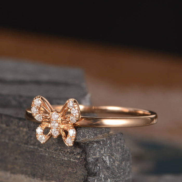 Butterfly Micro-paved Zirconia Rose Gold Plated Women's Ring