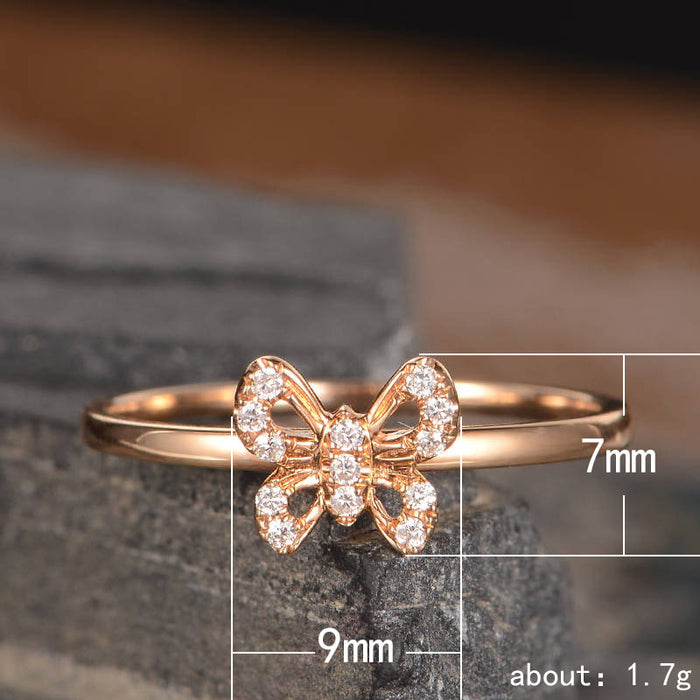 Butterfly Micro-paved Zirconia Rose Gold Plated Women's Ring