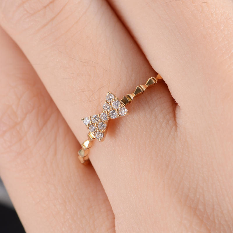 Bowknot rose gold plated zircon women's ring