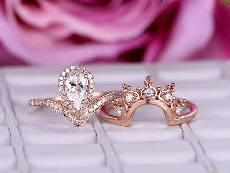 Queen's Crown Rose Gold Plated Zircon Two-in-One Ring