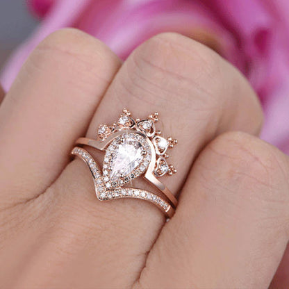 Queen's Crown Rose Gold Plated Zircon Two-in-One Ring