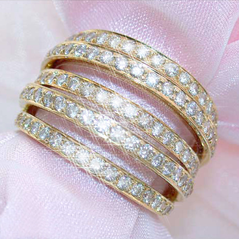 Five-line full-studded zircon copper women's ring party style