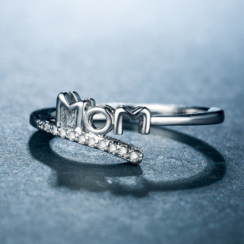 MOM platinum-plated zircon ring Mother's Day gift  in Europe and America