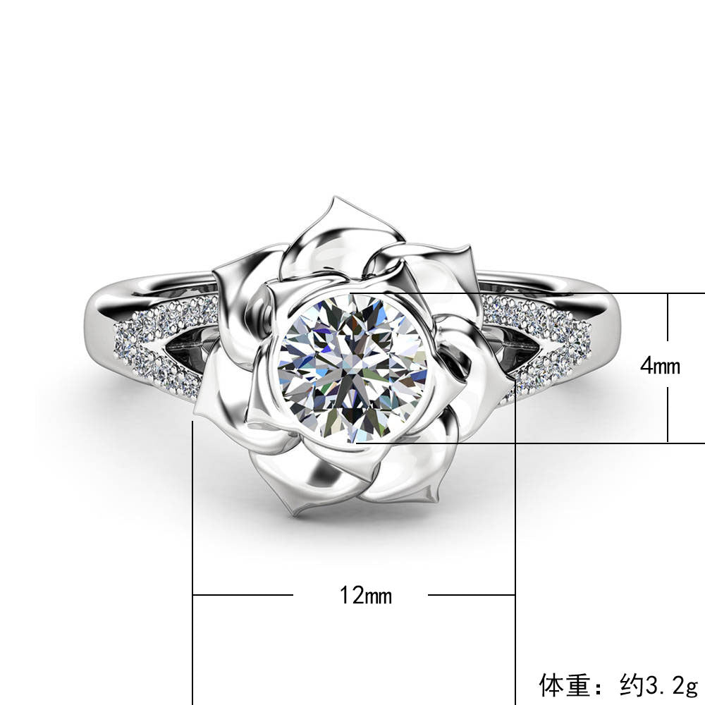 Rose Imitation Diamond Zircon Silver-plated Copper Engagement Ring