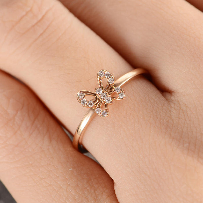 Butterfly Micro-paved Zirconia Rose Gold Plated Women's Ring