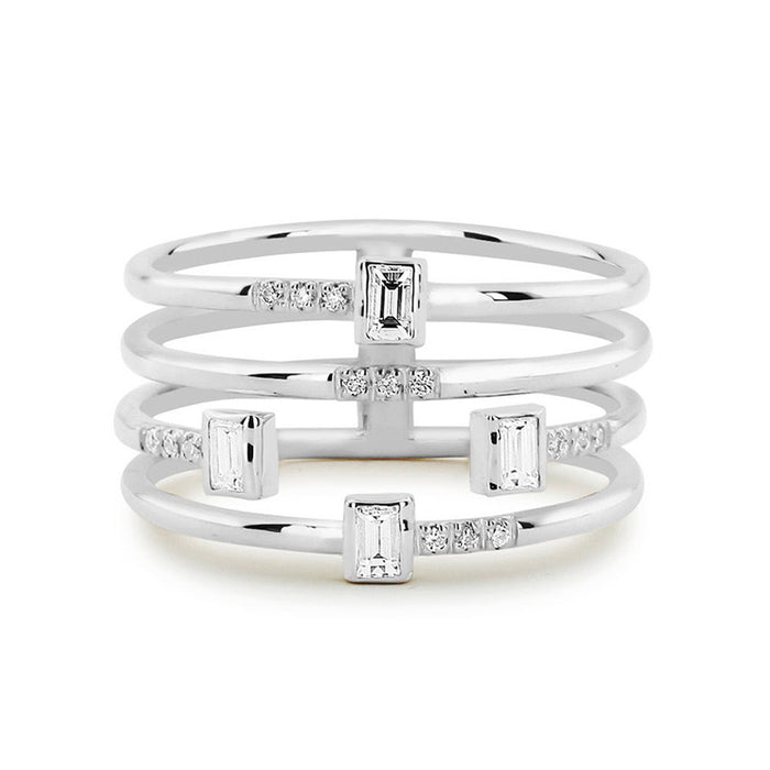 Four Line Silver Plated Zirconia Women's Ring Party Jewelry