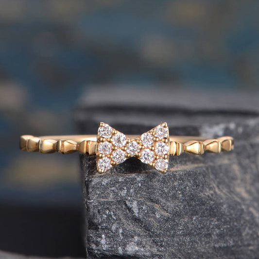 Bowknot rose gold plated zircon women's ring