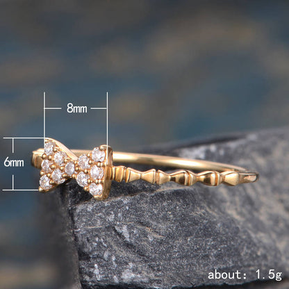 Bowknot rose gold plated zircon women's ring