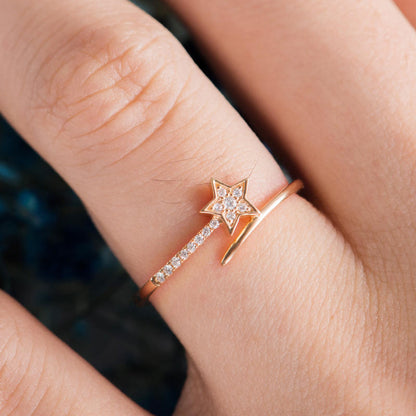 Shooting Star Rose Gold Plated Zircon Star Shape Women's Ring