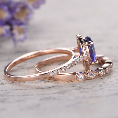 Purple Blue Zirconia Rose Gold Women's Ball Ring