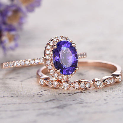 Purple Blue Zirconia Rose Gold Women's Ball Ring