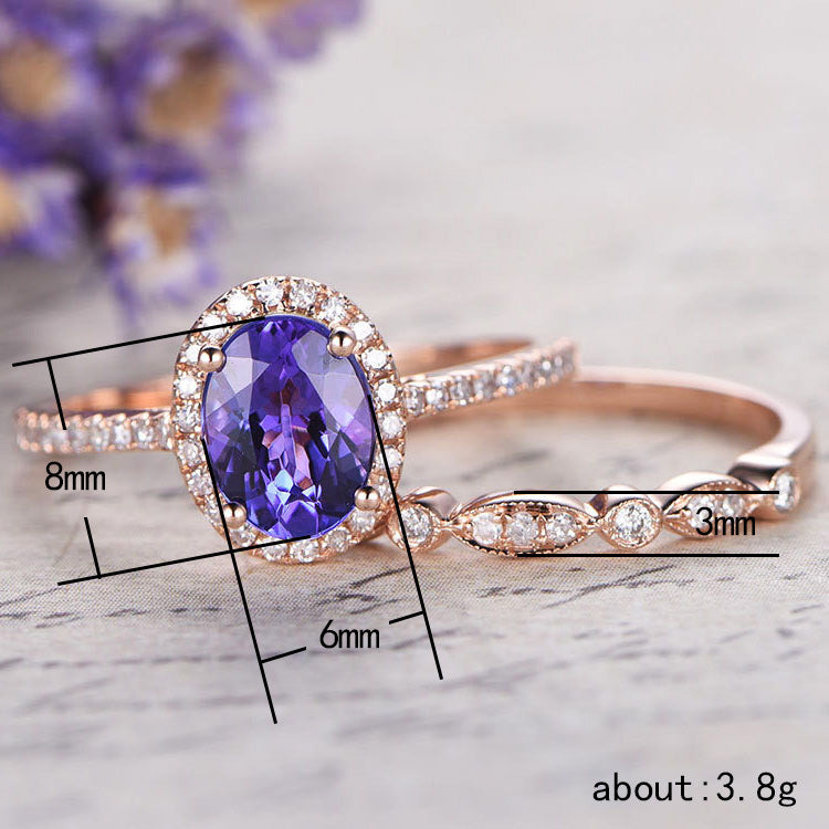 Purple Blue Zirconia Rose Gold Women's Ball Ring