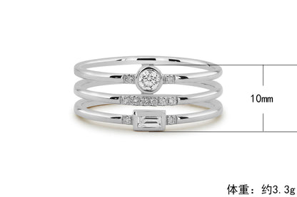 Three Line Silver Plated Zirconia Women's Ring Party Jewelry