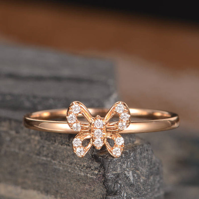 Butterfly Micro-paved Zirconia Rose Gold Plated Women's Ring