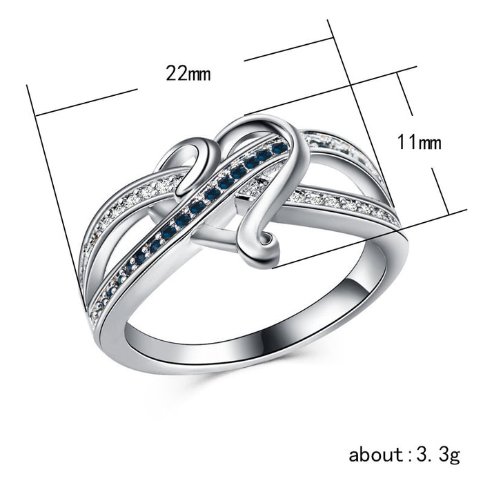 Blue and white two-color zircon women's ring silver plated European and American jewelry wholesale