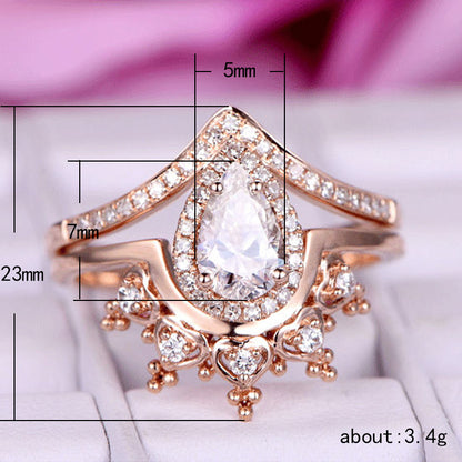 Queen's Crown Rose Gold Plated Zircon Two-in-One Ring